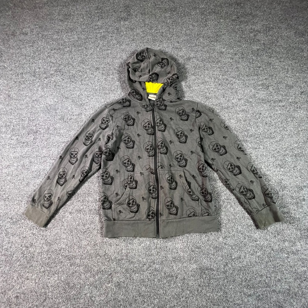 Fortnite Hoodie Women's L Gray Cotton Fleece-Lined Skull Trooper Graphic Zip-Up